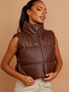 PU Leather Cropped Padded Vest