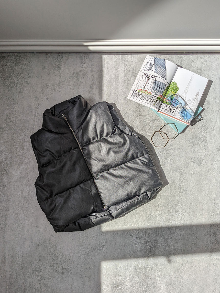 PU Leather Cropped Padded Vest